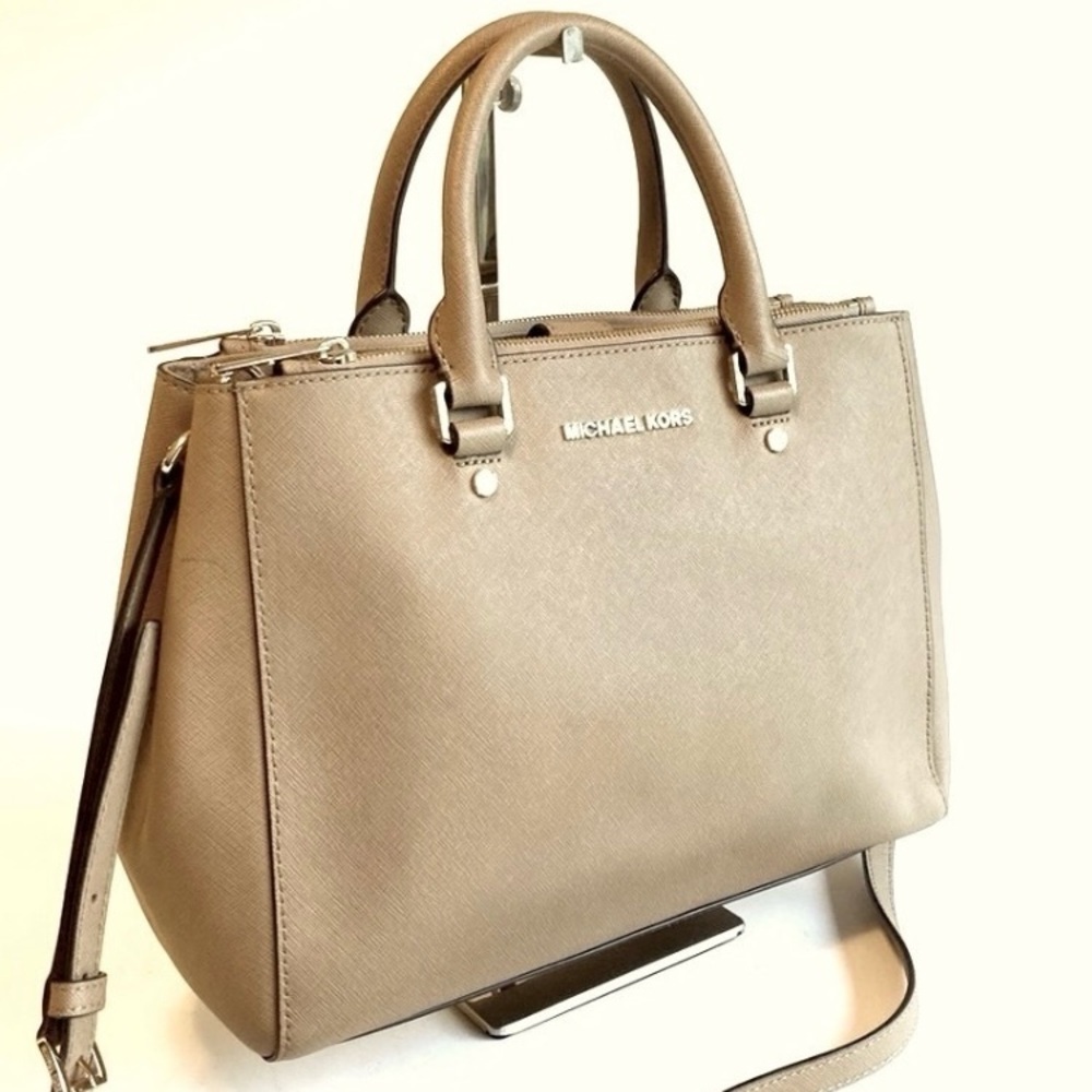 Michael Kors Cream Crossgrain Leather Tote